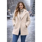 Kadın Moda Koyun Tüyü Spor Mont - Astarlı,Soğuk Geçirmez,Günlük & Kış Montu - L - XL - Açık Ekru