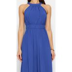 Kadın Moda Reglan Kol Boru Paça Halter Yaka Uzun Beli Büzgü Detaylı Geniş Paça Maxi Dokuma Tulum