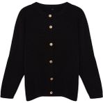 Kadın Moda Şık Büyük Beden Bisiklet Yaka Standart Kol Regular Düğmeli Triko Hırka - 4XL - Siyah