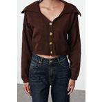 Kadın Moda Şık Crop Devrik Yaka Oversize Crop Geniş Kalıp Yumuşak Dokulu Devrik Yaka Triko Hırka