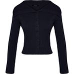 Kadın Moda Şık Devrik Yaka Düşük Kol Regular Triko Hırka - Lacivert - XS