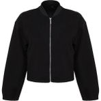 Kadın Moda Şık Oversize Hakim Yaka Standart Düz Astarlı Oversize Kaşe Bomber Ceket Mont - Siyah - XL