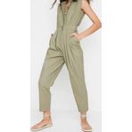 Kadın Moda Standart Kol Geniş Paça Gömlek Yaka Maxi Gömlek Yaka Kolsuz Gabardin Dokuma Tulum