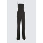 Kadın Moda Standart Kol Geniş Paça Kare Yaka Düz Desen Regular Dokuma Tulum