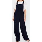 Kadın Moda Standart Kol Geniş Paça Kare Yaka Uzun Jile Form Keten Görünümlü Bol Paça Dokuma Tulum