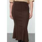 Kadın Moda Stil Maxi Astarsız Örme Büyük Beden Örme Etek - Koyu Kahverengi - 3XL