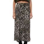 Kadın Moda Stil Midi Astarsız Dokuma Leopar Desenli Saten Midi Boy Dokuma Etek