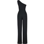 Kadın Moda Tek Kol Boru Paça Asimetrik Yaka Düz Desen Uzun Tek Omuz Maxi Geniş Paça Dokuma Tulum