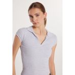 Kadın Modal Kumaş Slim Fit Dar Kesim Kısa Kollu V Yaka Gri Bluz