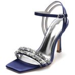 Kadın Modası Gümüş Stiletto Yüksek Topuk Gelinlik Ayakkabı Rhinestone ile Pompalar, koyu mavi, 5 UK