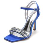 Kadın Modası Gümüş Stiletto Yüksek Topuk Gelinlik Ayakkabı Rhinestone ile Pompalar, mavi, 3 UK