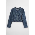 Kadın Modern Desenli Önü Açık Jean Ceket - Mavi - XL