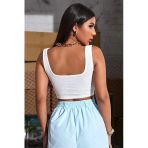 Kadın Modern Stil Beyaz Kalın Askılı Crop Top Büstiyer