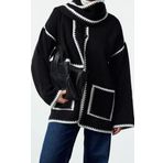 Kadın Modern Tarz Oversize Bisiklet Yaka Midi Triko Hırka