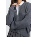 Kadın Modern Tarz Oversize Bomber Yaka Regular Triko Hırka