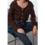 Kadın Modern Tarz Oversize Devrik Yaka Crop Triko Hırka
