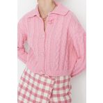 Kadın Modern Tarz Regular Polo Yaka Crop Triko Hırka