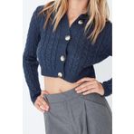 Kadın Modern Tarz Slim Polo Yaka Crop Triko Hırka