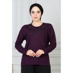 Kadın Mor Anne Penye Bluz - Açık Mor - 3XL