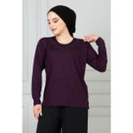Kadın Mor Anne Penye Bluz - Koyu Mor - XL