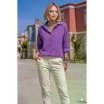 Kadın Mor Uzun Kollu Salaş Gofre Kumaş Basic Tunik Gömlek 3522275