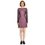 Kadın Mürdüm Puantiyeli Tül Bodycon Mini Elbise Kayık Yaka Uzun Kol Cool Rahat Şık Tasarım-Mürdüm-S