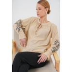 Kadın Nakışlı Örme Bluz 941 - Bej - 36