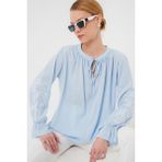 Kadın Nakışlı Örme Bluz 941 - Mavi - 38