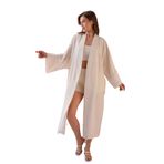 Kadın Natur Keten Sırtı Nakışlı İnci Detaylı Uzun Kimono Ceket 29002