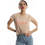 Kadın Nature Yazı Baskılı Crop Tişört Bej