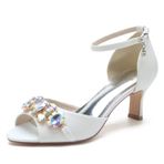 Kadın Nedime Ayakkabıları Glitter Düğün Parti Toka Elbise Yüksek Topuklu Seksi Strappy Rhinestone ile, beyaz, 5 UK