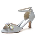 Kadın Nedime Ayakkabıları Glitter Düğün Parti Toka Elbise Yüksek Topuklu Seksi Strappy Rhinestone ile, gümüş, 3 UK