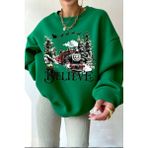 Kadın Nefti Believe Yılbaşı Baskılı Bisiklet Yaka Oversize Sweatshirt