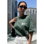 Kadın Nefti Yeşil Bisiklet Yaka Cherish Time Baskılı Oversize T-Shirt