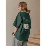 Kadın Nefti Yeşil Fructification Baskılı Oversize T-shirt Yeşil