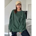 Kadın Nefti Yeşil Staggertly Baskılı Bisiklet Yaka Sweatshirt Nefti Yeşili