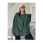 Kadın Nefti Yeşil Staggertly Baskılı Bisiklet Yaka Sweatshirt
