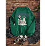 Kadın Nefti Yeşili Dalmatian Dog Baskılı Bisiklet Yaka Sweatshirt Nefti Yeşili