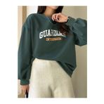 Kadın Nefti Yeşili Guardıan Baskılı Oversize Bisiklet Yaka Sweatshirt
