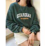 Kadın Nefti Yeşili Guardıan Baskılı Oversize Sweatshirt Nefti Yeşili
