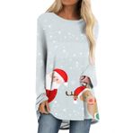 Kadın Noel Sweatshirt Zarif Uzun Bluz 3D Baskılı Kazak Süveter Noel Kazağı Sonbahar Kış Yuvarlak Yaka Uzun Kollu Kazak Bluz Günlük Noel Teması Tunik Üst, Açık Mavi-d, XL