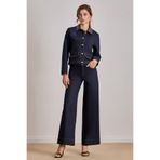 Kadın Normal Kalıp Çiçek Desenli Denim Lacivert Ceket 25541-JACKET-LACİVERT