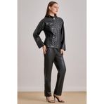 Kadın Normal Kalıp Dokulu Geometrik Desenli Uzun Kollu Deri Siyah Ceket 25581-JACKET-SİYAH