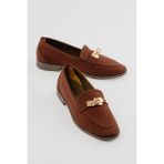 Kadın Nubuk Loafer Gold Tokalı Günlük Ayakkabı Elna Kahverengi