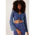 Kadın Ön Astarlı Mesh Crop Bluz Mavi