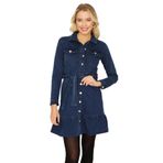 Kadın Önden Düğmeli Kuşaklı Etekleri Fırfırlı Denim Elbise Blue Mavi 46
