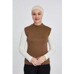 Kadın Organik Balıkçı Yakalı Kolsuz Body, Açık Çikolata, S/M