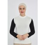 Kadın Organik Balıkçı Yakalı Kolsuz Body, Ekru, S/M