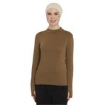 Kadın Organik Parmak Geçmeli Balıkçı Yakalı Body, Açık Çikolata, L-XL