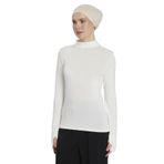 Kadın Organik Parmak Geçmeli Balıkçı Yakalı Body, Ekru, L-XL
